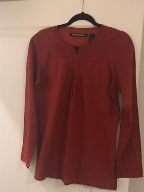 DKNY Rust Red Long-Sleeve Pleated Tunic